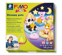 STAEDTLER 8034 28 LZ FIMO Kids Form&Play Playtime and Modelling Polymer Clay Set - "Dreamy Pets" (Pack Of 4 Blocks, Stickers, Modelling Tools and Background Scene)