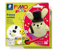 STAEDTLER 8035 20 FIMO Kids Modelling Clay Set - "Funny Rabbit" (Pack of 2 FIMO Kids Blocks, Stickers & Modelling Tools)