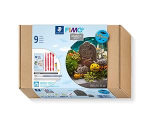 STAEDTLER 81 Set 06 FIMOair Air-Drying Modelling Clay - Halloween Decoration Craft Set with Modelling Tools and Accessories (Set of 9 Pieces, Including 350g Granite-Effect Clay Block)