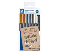 STAEDTLER 8321 TB7 Design Journey Metallic Brush Pen, 1-6mm Line Width - Assorted Colours + Pigment Liner (Wallet Of 7)
