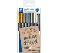 Staedtler 8321 TB7 Metallic Brush Pens, Assorted Colours + 1 Black Pigment Liner