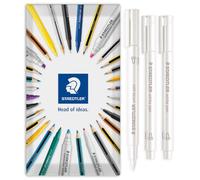 STAEDTLER 8323 Metallic Marker Pens 1-2mm Fibre Tip Pack of 3 White | Opaque Metallic Finish, Smooth Fibre Tip, for Paper, Glass, Mirrors, Scrapbooking, Art, Hand-Lettering, Journalling