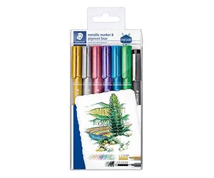 STAEDTLER 8323-SWP6P Metallic Markers - Multi-Colour (Pack of 6) | Glitter pens 1-2 mm, opaque on light & dark - for scrapbooking - Item No. 8323-SWP6P