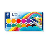 Staedtler Watercolour Paints 888 NC12 – 12 Assorted Colours, Pack of 1 with Brush & Opaque Paint
