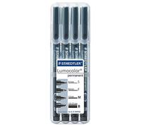STAEDTLER - Assorted Tip Lumocolor Permanent Marker Pens - Pack of 4 (Black)