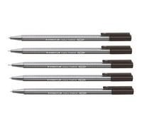 Staedtler Black 0.3mm Triplus Fineliner Fine Line Pens Superfine Dry Safe & Washes Out Of Most Textiles (Pack of 5)
