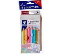 Staedtler Colouring Pencils 146, Classic Hexagonal Format, Soft Lead, Highly Pigmented Colours, 12 Pastel Colours in Cardboard Case, Bonus Pack with Pencil and Eraser, 146 Set PA 146 Set PA
