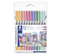 STAEDTLER Colouring Pens - Double-Ended, 0.5-3.0mm Line Width - 12 Assorted Pastel Colours - Pack of 12, 3200 C12PA