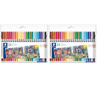 STAEDTLER Colouring Pens - Double-Ended, 0.5-3.0mm Line Width - 24 Assorted Colours - Pack of 48, 3200 C24P