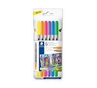 Staedtler Colouring Pens - Design Journey - Double-Ended, 0.5-3.0mm Line Width - 6 Assorted Neon Colours - Pack of 12, 3200 C6F