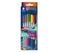 Staedtler 3280 3280C6E2-1 Double Fibre Tip Pens Two-Tone Two Tips Two Different Colours Line Widths 3 mm and 1 mm Cardboard Case with 6 Fibre Tip Pens in Assorted Colours