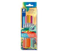 STAEDTLER Colouring Pens - Dual-Tip Twin-Colour Fibre-Tip - Multiverse Design - Pack of 6, 3280C6E2-2
