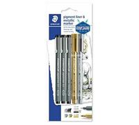 Staedtler Creative Set (3 Fine Liner Pigment Liner Black, 2 Metallic Marker, Joh