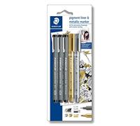 Staedtler Creative Set 308 SBK3P3 – 3 Black Pigment Liners & 2 Metallic Markers (Johanna Basford)