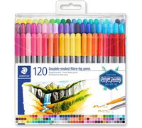 STAEDTLER 3200 TB120 Design Journey Double-Ended Fibre-Tip Pens with Thin & Wide Nibs - Assorted Colours (Pack of 120)