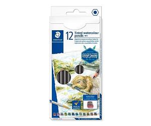 STAEDTLER Design Journey Tinted Watersoluble Pens 146, Classic Hexagonal Format, Soft and Intense Lead, 12 Watercolour Paints in Cardboard Case, 14610T C12