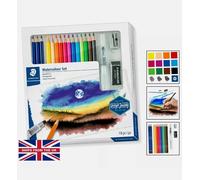 STAEDTLER Design Journey Watercolour Set of Mars Lumograph Pencils, Watercolour Pencils, A Water Brush and Accessories