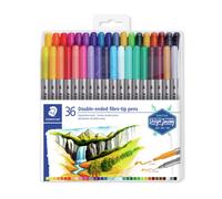 STAEDTLER 3200 TB36 Design Journey Double-Ended Fibre-Tip Pens with Thin & Wide Nibs - Assorted Colours (Pack of 36)