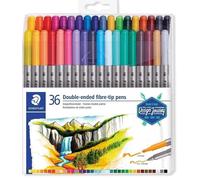 STAEDTLER 3200 TB36 Design Journey Double-Ended Fibre-Tip Pens with Thin & Wide Nibs - Assorted Colours (Pack of 36)