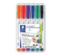 STAEDTLER Dry Wipe Whiteboard Pens - Lumocolor Compact - Bullet Tip - 1-2mm Line Width - Pack of 6, 341 WP6