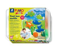 STAEDTLER Fimo 8039 01 Sealife Kids Tool Box 10-Piece Tool Box with Child-Friendly Tools and Oven-Hardening Modelling Clay