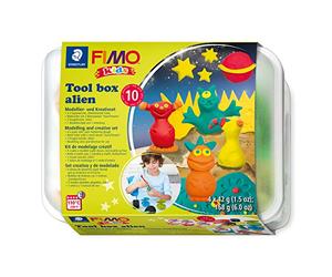 Staedtler FIMO Kids Tool Box Alien 8039 02 10-Piece Tool Box with Child-Friendly Tools and Oven-Hardening Modelling Clay