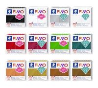 Staedtler FIMO Soft & Effect Polymer Oven Bake Modelling Clay - 12 x 57g Blocks - Christmas Colours Pack of 12 - Black, White, Metallic Silver, Galaxy White etc