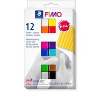 STAEDTLER 8023 C12-1 FIMO Soft Oven Hardening Polymer Modelling Clay - Basic Assorted Colours (Pack of 12 x 25g Blocks)