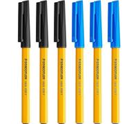 STAEDTLER Fine 0.3mm 430 Stick Ballpoint Pens Writing Pen Smooth - Black and Blue Ink (6)