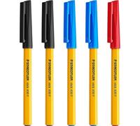 STAEDTLER Fine 0.3mm 430 Stick Ballpoint Pens Writing Pen Smooth - Black, Blue & Red Ink - Pack Of 5