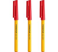 STAEDTLER Fine 0.3mm 430 Stick Ballpoint Pens Writing Pen Smooth - Red Ink - Pack Of 3
