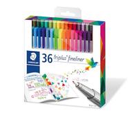 STAEDTLER 334 C36 Triplus Fineliner Superfine Pen, 0.3mm Line Width - Assorted Colours (Pack of 36)