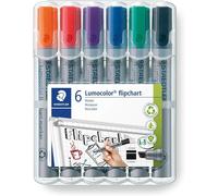 STAEDTLER 356 B WP6 Lumocolor Flipchart Markers, Chisel Tip 2-5mm Line Width - Assorted Colours (Pack of 6)