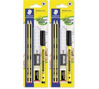 STAEDTLER HB Drawing Pencils for School - Student Set - Includes 2 Pencils, Black Pen, Ruler, Eraser & Sharpener - Set of 6, 120 SBK2P1 (Pack of 2)