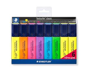 STAEDTLER Highlighter Pens Multipack - Textsurfer - Chisel Tip - 7 Assorted Neon Colours + 1 Free Yellow - Pack of 8, 364 A WP8