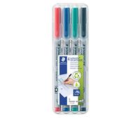 STAEDTLER Lumocolor 311 Non-Permanent Pens - 4 Colours, 0.4 mm | Water-soluble universal ink, fine tip - wipes off film, glass & whiteboards with a damp cloth - Art.-Nr. 311 WP4