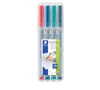 STAEDTLER Lumocolor 311 Non-Permanent Pens - 4 Colours, 0.4 mm | Water-soluble universal ink, fine tip - wipes off film, glass & whiteboards with a damp cloth - Art.-Nr. 311 WP4