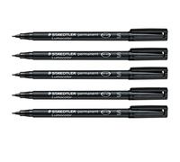 STAEDTLER Lumocolor 313 Permanent Marker Pens - Waterproof Smudge Resistant Quick Dry CD DVD OHP - Black - Pack of 5