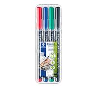 STAEDTLER Lumocolor 313 Permanent Pens - 4 Colours, 0.4 mm | Waterproof quick-drying ink, fine tip - writes permanently on almost all surfaces - Art.-Nr. 313 WP4