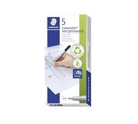 Staedtler Lumocolor 316-9X Non-Permanent Water Soluble Ink Suitable for Almost All Surfaces Line Width F 0.6 mm Refillable Long Life 5 Black Pens