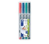 STAEDTLER Lumocolor 316 Non-Permanent Pens - 4 Colours, 0.6 mm | Water-soluble universal ink, medium-fine tip - wipeable on film & whiteboards, recycled barrel - Art.-Nr. 316 WP4