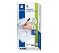 STAEDTLER Lumocolor 316 Non-Permanent Pens - Black, 10 Pack, 0.6 mm | Water-soluble universal ink, fine tip - damp-wipe off transparencies & whiteboards - Art.-Nr. 316-9