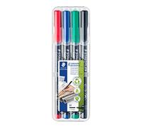 STAEDTLER Lumocolor 317 Permanent Pens - 4 Colours, 1.0 mm | Waterproof, smear-resistant ink for all surfaces, DRY SAFE cap-off technology - Art.-Nr. 317 WP4