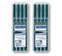 Staedtler Lumocolor 318-9WP4HZ Permanent Overhead Marker Fine Pack of 8 in Staedtler Box with Stand Function Black, 2x 4er | 4x F | permanent, black, 8