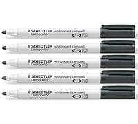 Staedtler Black Lumocolor Compact Whiteboard Board Markers Pens Drywipe 341 (Pack of 5) Drywipe 341