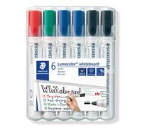 Staedtler Lumocolor 351 Whiteboard Marker Bullet Tip Approx. 2 mm line Width, Set of 6 Markers, high Quality, Made in Germany, can be Wiped Dry and Residue- by whiteboards, 351 WP6X
