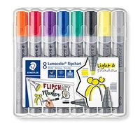 STAEDTLER Lumocolor 356 Flipchart Markers - 8 Colours, 2.0 mm | Colour-intense water-based ink that won’t bleed through paper, bullet tip - DRY SAFE - Art.-Nr. 356 SWP8