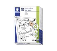 STAEDTLER Lumocolor 356 Flipchart Markers - Black, 10 Pack, 2.0 mm | Quick-drying water-based ink that won’t bleed through paper, round tip - DRY SAFE - Art.-Nr. 356-9