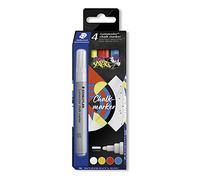 STAEDTLER Lumocolor ART 344 C4 Chalk Marker Opaque Wipe Clean with Wet Round Tip Line Width Approx. 2.4 mm High Colour Brilliance 4 Chalk Markers in Assorted Colours