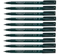 Staedtler Lumocolor Black Fine Permanent Marker Pens Pack of 10 Waterproof Smudge Resistant Quick Dry CD DVD OHP